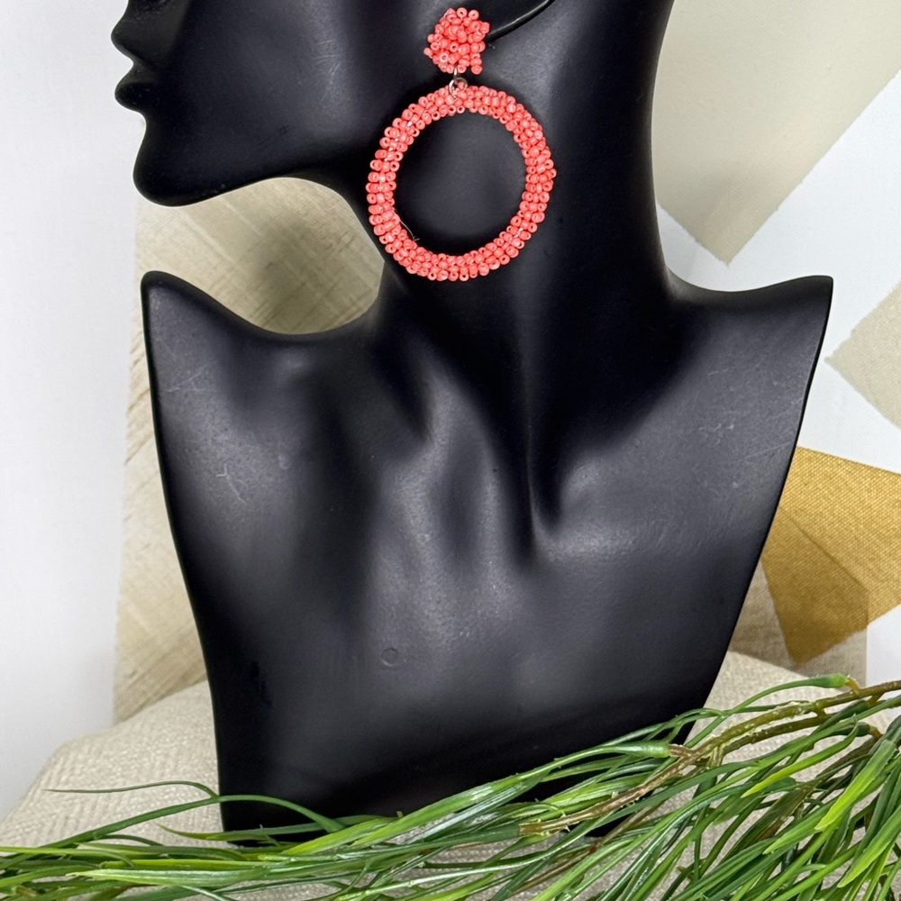 Elegant Coral Beaded Hoop Earrings